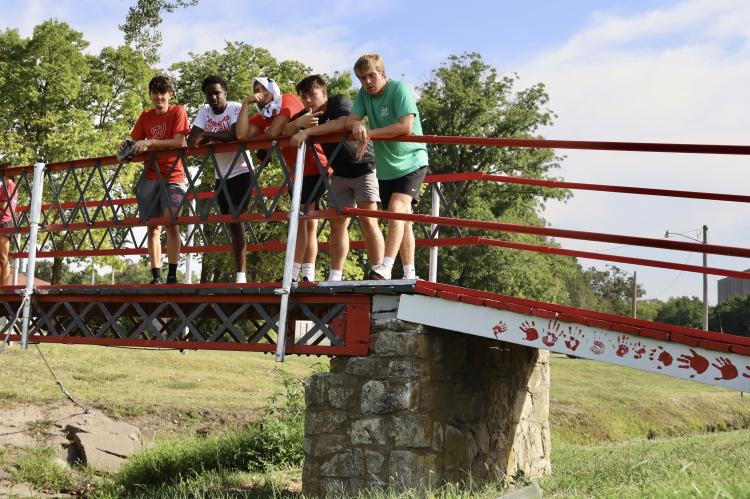 students on bridge